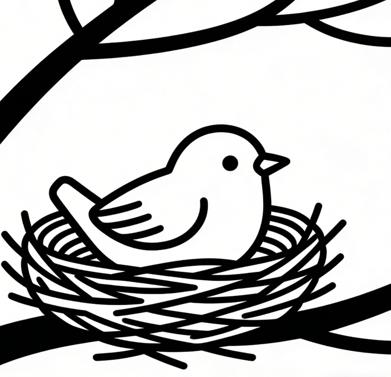 Small bird in a nest drawing idea