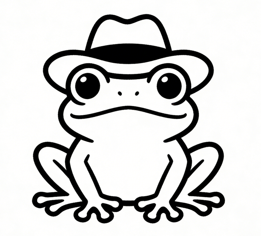 Tiny frog wearing a hat drawing idea
