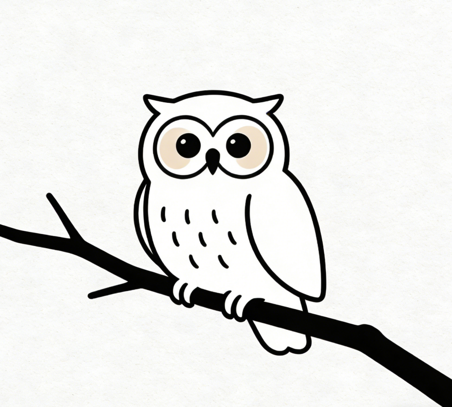 Cute owl sitting on a branch drawing idea